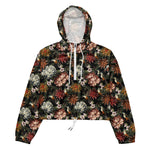 Women’s cropped windbreaker Ornate Vintage flower Peonies Roses and Birds Summer Rose Women's Cropped Windbreaker Jacket