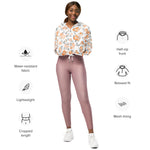 Women’s cropped windbreaker Peach Watercolor Roses Pattern Summer Rose Women's Cropped Windbreaker Jacket