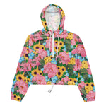 Women’s cropped windbreaker Peonies Yellow Sunflowers Watercolor Summer Rose Women's Cropped Windbreaker Jacket