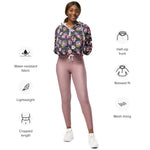 Women’s cropped windbreaker Pink & Purple Peonies Floral Summer Rose Women's Cropped Windbreaker Jacket
