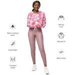 Women’s cropped windbreaker Pink and White Roses Seamless Flower Summer Rose Women's Cropped Windbreaker Jacket