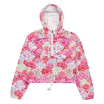 Women’s cropped windbreaker Pink and White Roses Seamless Flower Summer Rose Women's Cropped Windbreaker Jacket