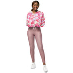 Women’s cropped windbreaker Pink and White Roses Seamless Flower Summer Rose Women's Cropped Windbreaker Jacket