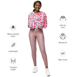 Women’s cropped windbreaker Pink Floral Watercolor Roses Pattern Summer Rose Women's Cropped Windbreaker Jacket