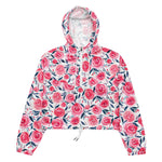 Women’s cropped windbreaker Pink Floral Watercolor Roses Pattern Summer Rose Women's Cropped Windbreaker Jacket