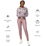 Women’s cropped windbreaker Pink Peony Blooming Flower Summer Rose Women's Cropped Windbreaker Jacket