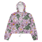 Women’s cropped windbreaker Pink Peony Blooming Flower Summer Rose Women's Cropped Windbreaker Jacket