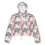 Women’s cropped windbreaker Pink Roses Boho Trellis Watercolour Flowers Summer Rose Women's Cropped Windbreaker Jacket