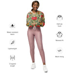 Women’s cropped windbreaker Pink Roses Garden Vintage Chintz Summer Rose Women's Cropped Windbreaker Jacket