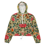 Women’s cropped windbreaker Pink Roses Garden Vintage Chintz Summer Rose Women's Cropped Windbreaker Jacket