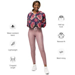 Women’s cropped windbreaker Pink Roses Romantic On Purple Summer Rose Women's Cropped Windbreaker Jacket