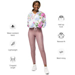 Women’s cropped windbreaker Pink Roses Watercolor Floral Pattern Summer Rose Women's Cropped Windbreaker Jacket