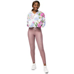 Women’s cropped windbreaker Pink Roses Watercolor Floral Pattern Summer Rose Women's Cropped Windbreaker Jacket