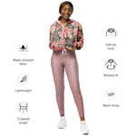 Women’s cropped windbreaker Pink Sage Green Flowers Leave Watercolor Pattern Summer Rose Women's Cropped Windbreaker Jacket