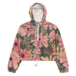 Women’s cropped windbreaker Pink Sage Green Flowers Leave Watercolor Pattern Summer Rose Women's Cropped Windbreaker Jacket