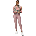 Women’s cropped windbreaker Pink Sage Green Flowers Leave Watercolor Pattern Summer Rose Women's Cropped Windbreaker Jacket