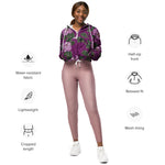 Women’s cropped windbreaker Pink Tapestry Roses Summer Rose Women's Cropped Windbreaker Jacket