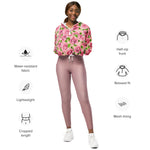 Women’s cropped windbreaker Pink Watercolor Roses pattern Summer Rose Women's Cropped Windbreaker Jacket