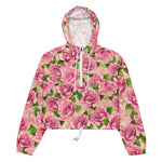 Women’s cropped windbreaker Pink Watercolor Roses pattern Summer Rose Women's Cropped Windbreaker Jacket