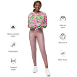 Women’s cropped windbreaker Pink Watercolor Roses with Leaves and Buds patter Summer Rose Women's Cropped Windbreaker Jacket