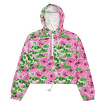 Women’s cropped windbreaker Pink Watercolor Roses with Leaves and Buds patter Summer Rose Women's Cropped Windbreaker Jacket