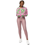 Women’s cropped windbreaker Pink Watercolor Roses with Leaves and Buds patter Summer Rose Women's Cropped Windbreaker Jacket
