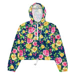 Women’s cropped windbreaker Pink Yellow Rose Floral Pattern Summer Rose Women's Cropped Windbreaker Jacket