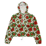 Women’s cropped windbreaker Poinsettia Garden Pattern Summer Rose Women's Cropped Windbreaker Jacket