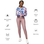 Women’s cropped windbreaker Pretty Azure Blue Blush Pink Floral Summer Rose Women's Cropped Windbreaker Jacket