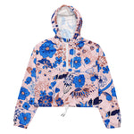 Women’s cropped windbreaker Pretty Azure Blue Blush Pink Floral Summer Rose Women's Cropped Windbreaker Jacket
