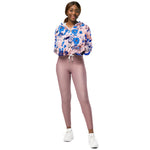 Women’s cropped windbreaker Pretty Azure Blue Blush Pink Floral Summer Rose Women's Cropped Windbreaker Jacket