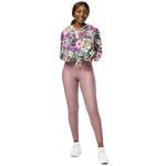 Women’s cropped windbreaker Purple Blush Pink Floral Green Watercolor Summer Rose Women's Cropped Windbreaker Jacket