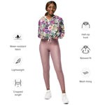 Women’s cropped windbreaker Purple Blush Pink Floral Green Watercolor Summer Rose Women's Cropped Windbreaker Jacket