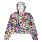 Women’s cropped windbreaker Purple Blush Pink Floral Green Watercolor Summer Rose Women's Cropped Windbreaker Jacket