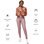 Women’s cropped windbreaker Red Hibiscus Watercolor Summer Rose Women's Cropped Windbreaker Jacket
