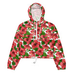 Women’s cropped windbreaker Red Hibiscus Watercolor Summer Rose Women's Cropped Windbreaker Jacket