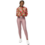 Women’s cropped windbreaker Red Hibiscus Watercolor Summer Rose Women's Cropped Windbreaker Jacket