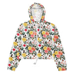 Women’s cropped windbreaker Red Pink and Yellow Watercolor Rose Summer Rose Women's Cropped Windbreaker Jacket
