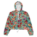 Women’s cropped windbreaker Red pink orange and violet vintage flowers with leaves Summer Rose Women's Cropped Windbreaker Jacket