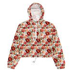 Women’s cropped windbreaker Red Pink Roses Poppies Trendy Girly Summer Rose Women's Cropped Windbreaker Jacket