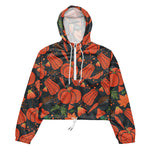 Women’s cropped windbreaker Red pumpkin seamless pattern and carrots Summer Rose Women's Cropped Windbreaker Jacket