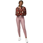 Women’s cropped windbreaker Red Roses vintage flower Seamless floral Summer Rose Women's Cropped Windbreaker Jacket
