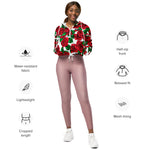 Women’s cropped windbreaker Red Roses vintage flower Summer Rose Women's Cropped Windbreaker Jacket