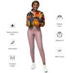 Women’s cropped windbreaker Romantic Dark Vintage Rose Flower Pattern Summer Rose Women's Cropped Windbreaker Jacket
