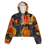 Women’s cropped windbreaker Romantic Dark Vintage Rose Flower Pattern Summer Rose Women's Cropped Windbreaker Jacket