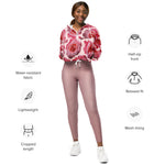 Women’s cropped windbreaker RosaCartoonus Romantic Watercolor Roses Summer Rose Women's Cropped Windbreaker Jacket