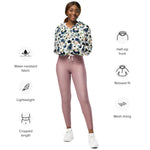 Women’s cropped windbreaker Rose Blush Pink Navy Blue Bouquet Summer Rose Women's Cropped Windbreaker Jacket