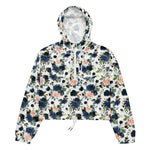 Women’s cropped windbreaker Rose Blush Pink Navy Blue Bouquet Summer Rose Women's Cropped Windbreaker Jacket