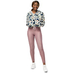 Women’s cropped windbreaker Rose Blush Pink Navy Blue Bouquet Summer Rose Women's Cropped Windbreaker Jacket