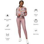 Women’s cropped windbreaker Rose Orange Flower Pattern Summer Rose Women's Cropped Windbreaker Jacket